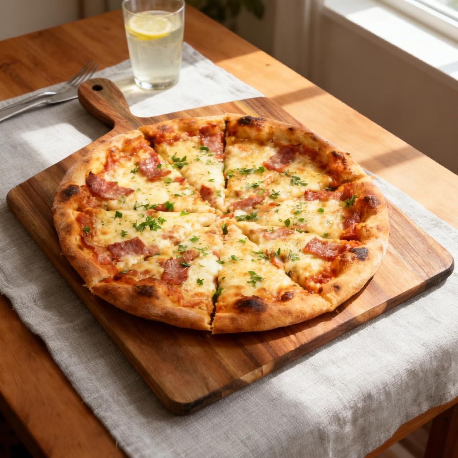 Acacia Wood Cutting Board with Handle, Wooden Chopping Board for Meat, Cheese, Bread & Vegetables, Decorative Charcuterie Serving Board for Kitchen Cooking, Pizza & Party Dining, 17"x13"