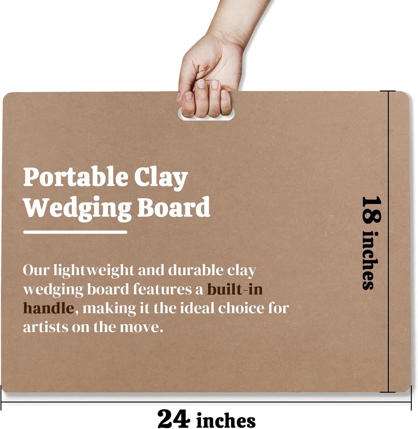 Clay Wedging Board with Convenient Built-in Handle - 24 x 18" Portable Clay Board for Ceramics, Clay Crafts, and Pottery - Sturdy 9mm Thickness MDF Tote Board for Clay Art Enthusiasts