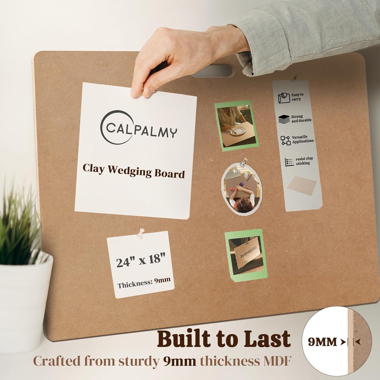 Clay Wedging Board with Convenient Built-in Handle - 24 x 18" Portable Clay Board for Ceramics, Clay Crafts, and Pottery - Sturdy 9mm Thickness MDF Tote Board for Clay Art Enthusiasts