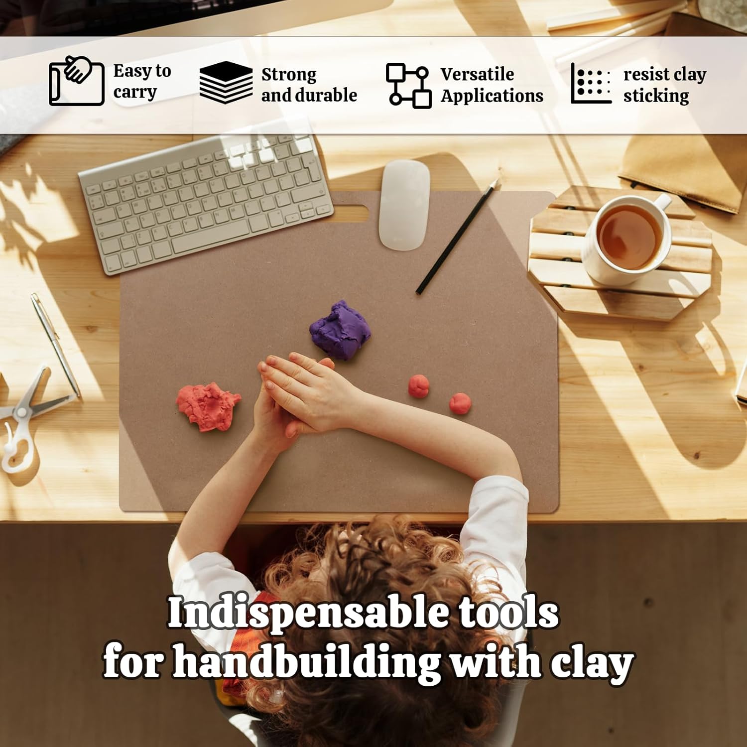 Clay Wedging Board with Convenient Built-in Handle - 24 x 18" Portable Clay Board for Ceramics, Clay Crafts, and Pottery - Sturdy 9mm Thickness MDF Tote Board for Clay Art Enthusiasts