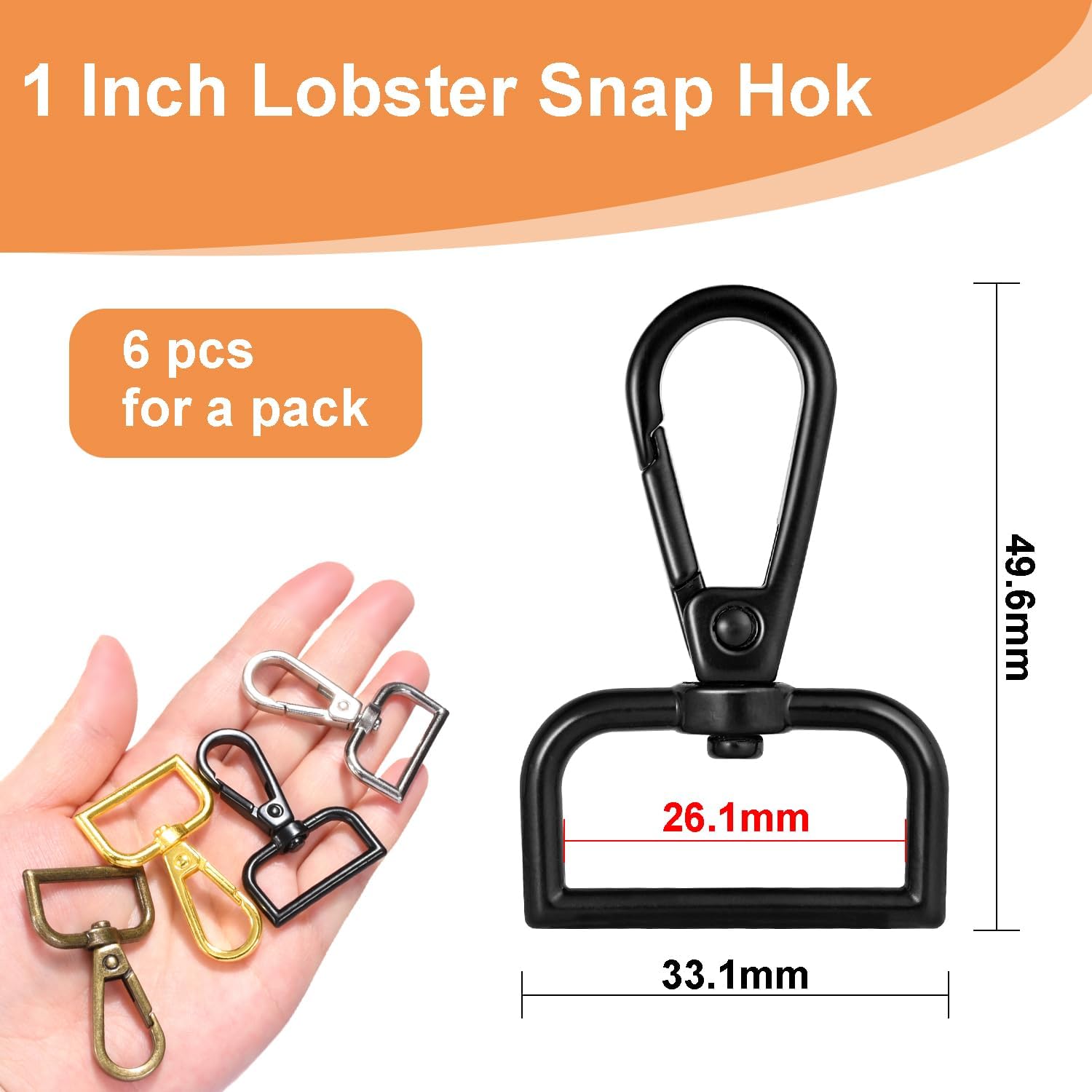 1 Inch Metal Swivel Snap Hooks, 6 Pack Lobster Claw Clasps for Keychains Purse Hardware Bag Making Lanyard Hooks(Black)