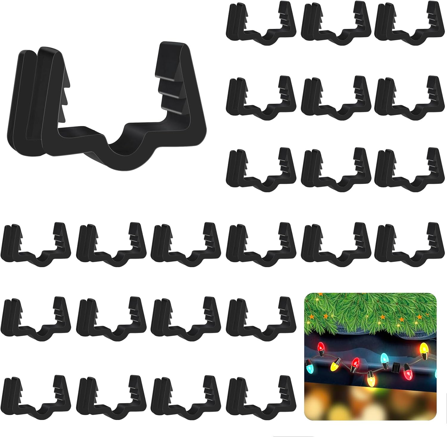 Christmas Light Hanger Clips Fascia Board Light Clips Plastic Holiday Deck Banister Hanger for Christmas Fascia Board Roof Gutter Fence Eave Decoration, Black (30 PCS, 7/8")