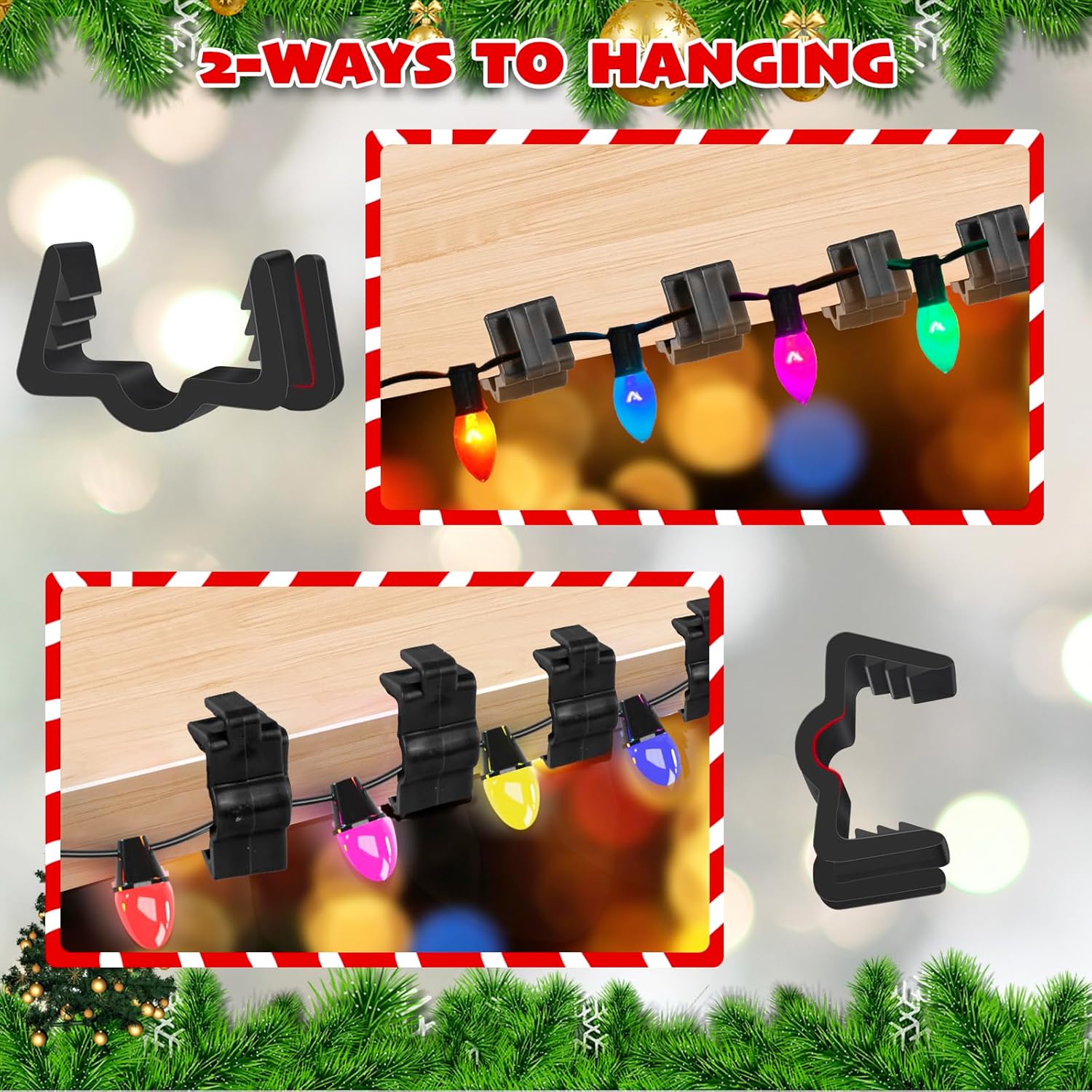 Christmas Light Hanger Clips Fascia Board Light Clips Plastic Holiday Deck Banister Hanger for Christmas Fascia Board Roof Gutter Fence Eave Decoration, Black (30 PCS, 7/8")