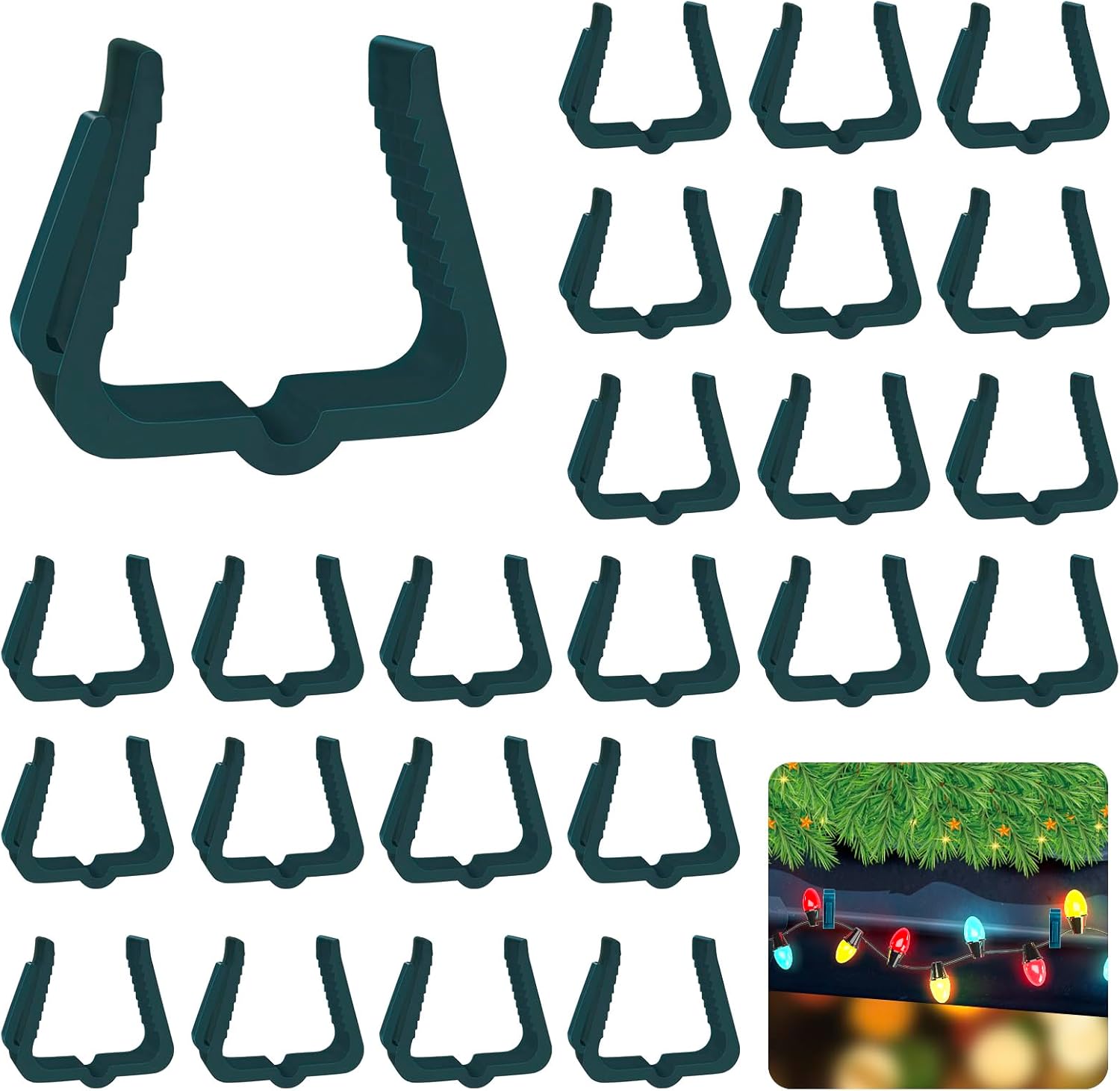 Christmas Light Hanger Clips Fascia Board Light Clips Plastic Holiday Deck Banister Hanger for Christmas Fascia Board Roof Gutter Fence Eave Decoration, Green (30 PCS, 1 5/8")