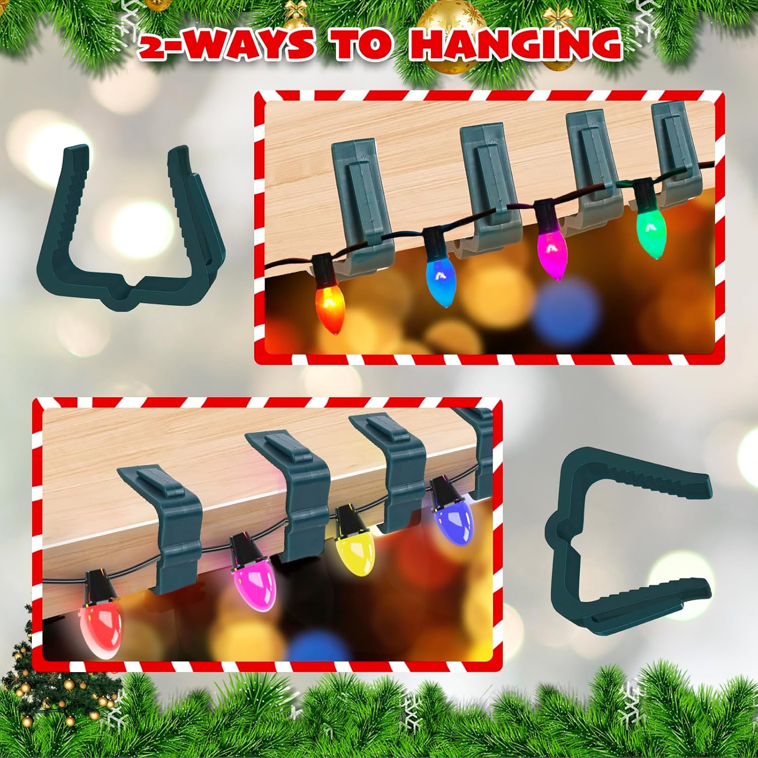 Christmas Light Hanger Clips Fascia Board Light Clips Plastic Holiday Deck Banister Hanger for Christmas Fascia Board Roof Gutter Fence Eave Decoration, Green (30 PCS, 1 5/8")