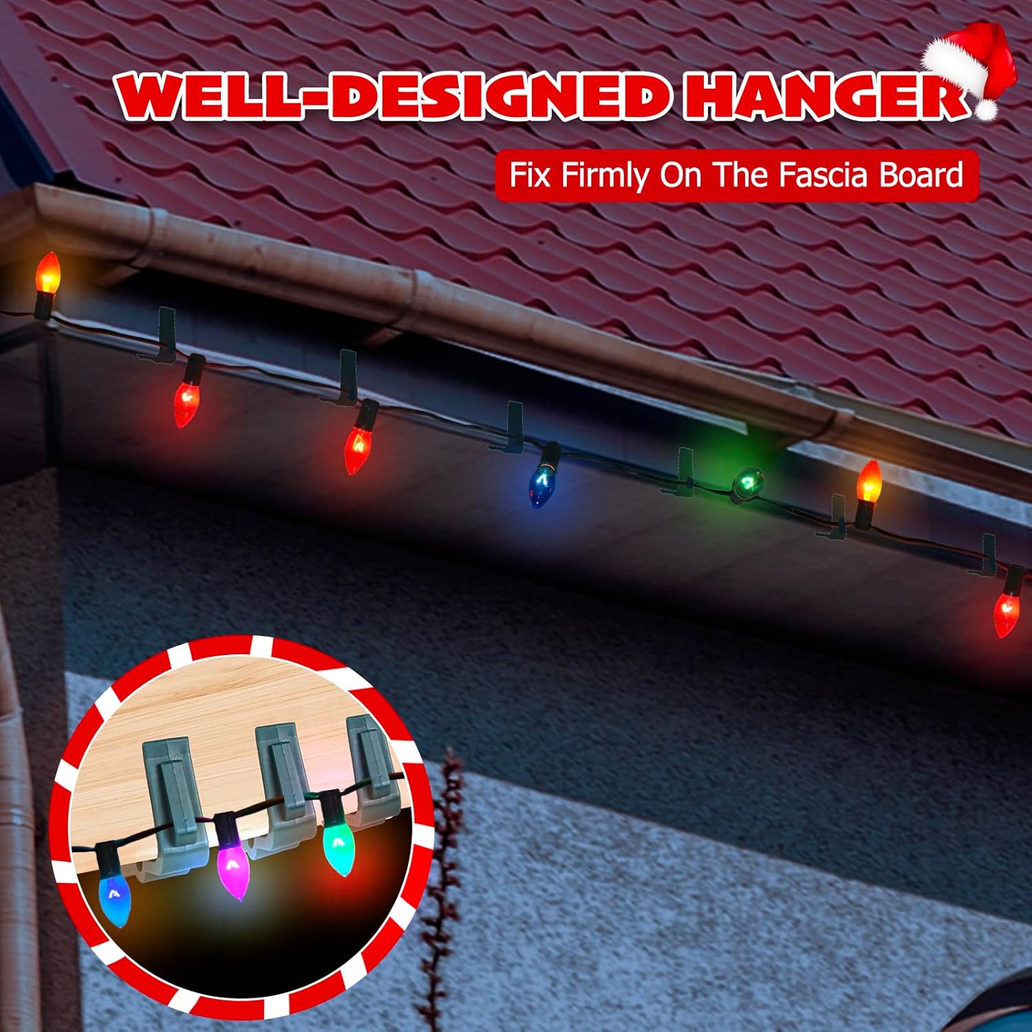 Christmas Light Hanger Clips Fascia Board Light Clips Plastic Holiday Deck Banister Hanger for Christmas Fascia Board Roof Gutter Fence Eave Decoration, Green (30 PCS, 1 5/8")