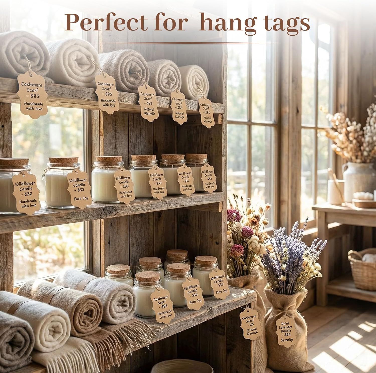 150PCS Brown Paper Kraft Tags,1.9x2.75 inch Scalloped Gift Tags with String for Clothes DIY Crafts Wedding Holiday (Brown)
