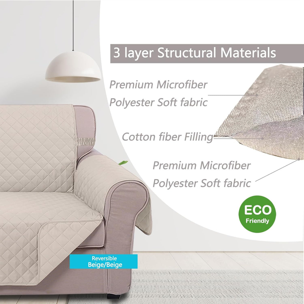 UNICE Home Reversible Sofa Cover Bundle Loveseat Cover(Sofa+Loveseat, Beige)