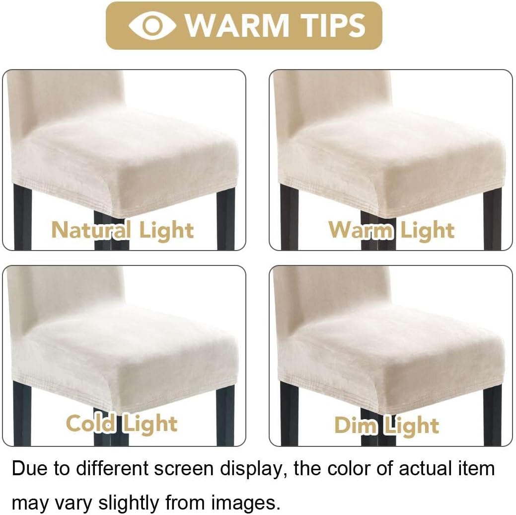 Dining Chair Covers Velvet Stretch Chair Covers for Dining Room Set of 6 Parson Chair Slipcovers Chair Protectors Covers, Soft Thick Solid Velvet Fabric Washable, Ivory