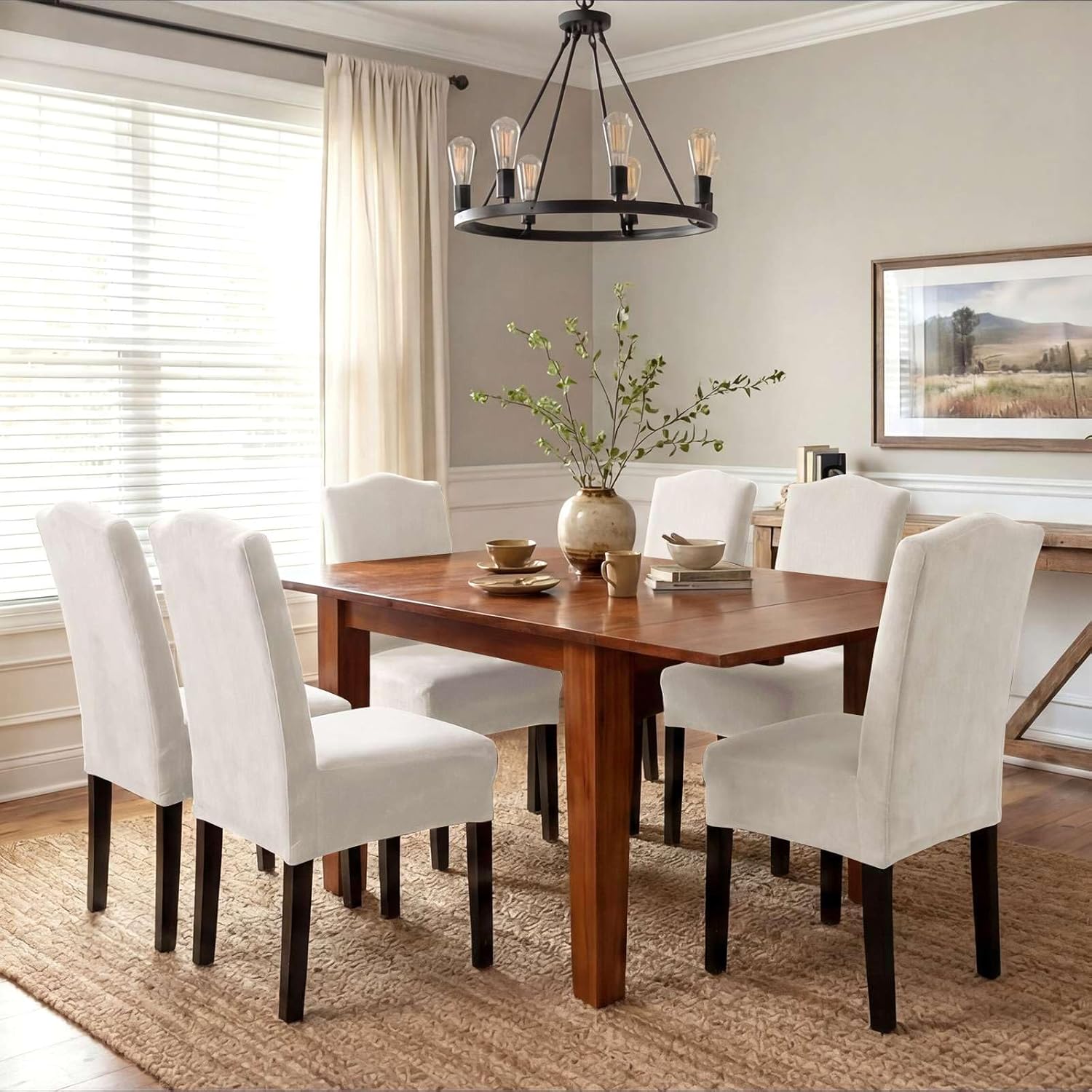 Dining Chair Covers Velvet Stretch Chair Covers for Dining Room Set of 6 Parson Chair Slipcovers Chair Protectors Covers, Soft Thick Solid Velvet Fabric Washable, Ivory