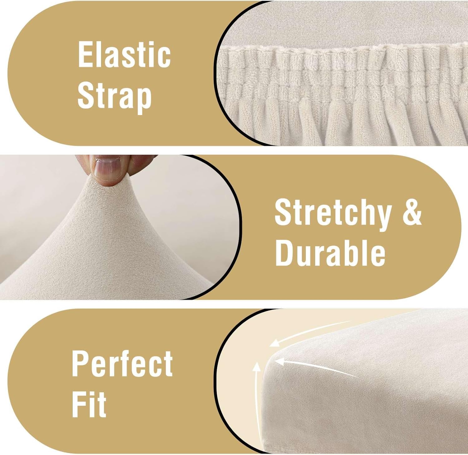 Dining Chair Covers Velvet Stretch Chair Covers for Dining Room Set of 6 Parson Chair Slipcovers Chair Protectors Covers, Soft Thick Solid Velvet Fabric Washable, Ivory