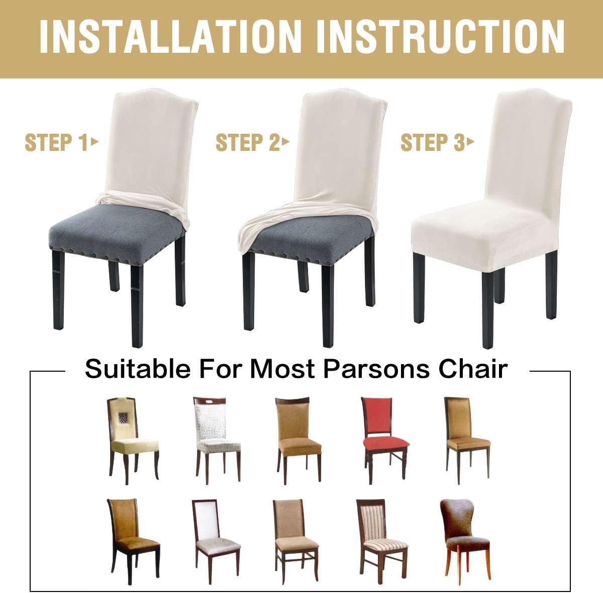 Dining Chair Covers Velvet Stretch Chair Covers for Dining Room Set of 6 Parson Chair Slipcovers Chair Protectors Covers, Soft Thick Solid Velvet Fabric Washable, Ivory