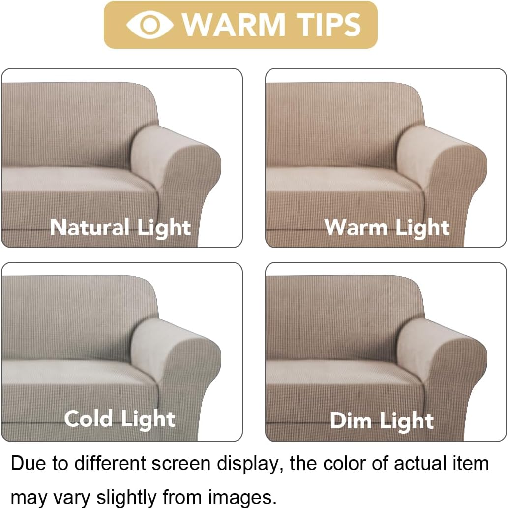 2 Pieces Loveseat Covers Fit Lovesat Width Up to 70 Inch Furniture Cover/Protector, Jacquard Spandex Stretch Loveseat Slipcovers Suit for T Chion/Box Chion (Loveseat, Sand)
