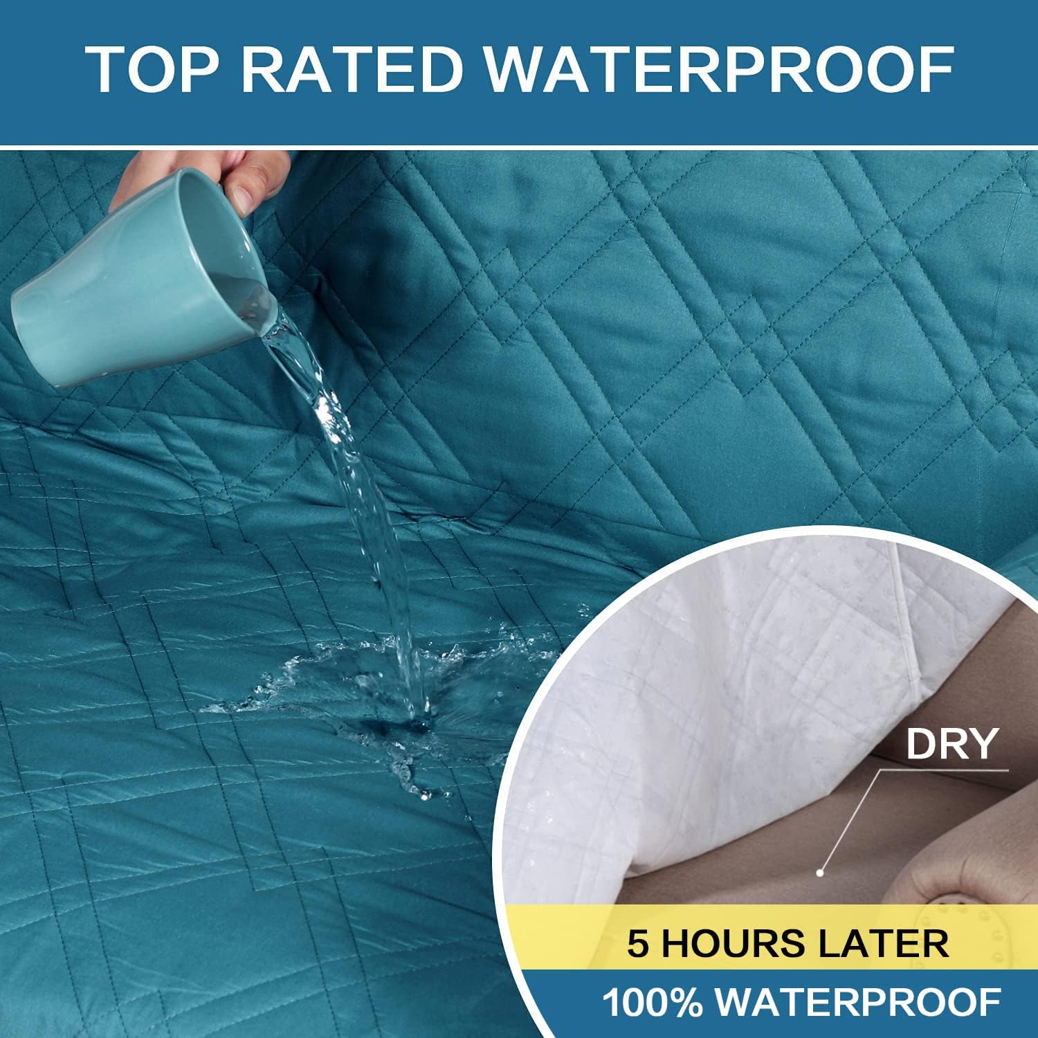 100% Waterproof Sofa Slipcover Washable Loveseat Cover for 2 Chion Cover Non-Slip Furniture Protector with Puppy Paw Silicone Backing Couch Cover for Pets Dogs (Loveseat, Dark Teal)