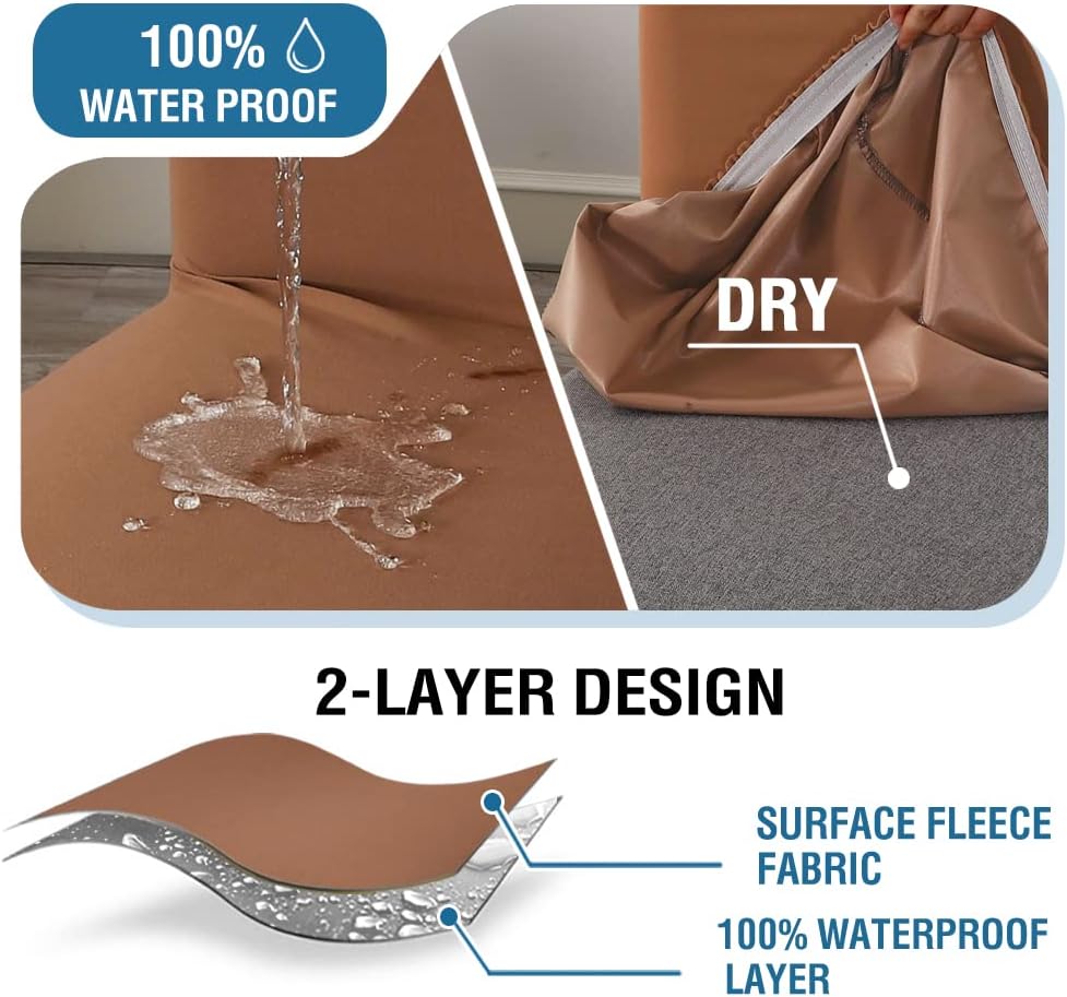 100% Waterproof Dining Chair Covers Stretch Chair Covers for Dining Room Set of 6 Parson Chair Slipcovers Chair Protectors Covers Dining, Soft Thick Solid Fleece Fabric Washable, Camel