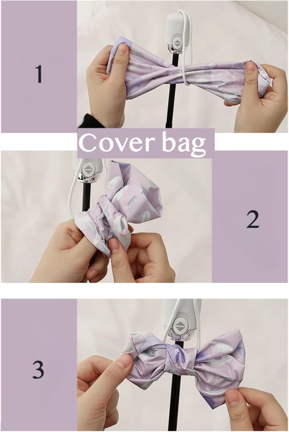 Women's Purple Floral Auto-open Sun & Rain Umbrella, UV Protection Compact Travel Umbrellas UPF 50+ with Cover Bag