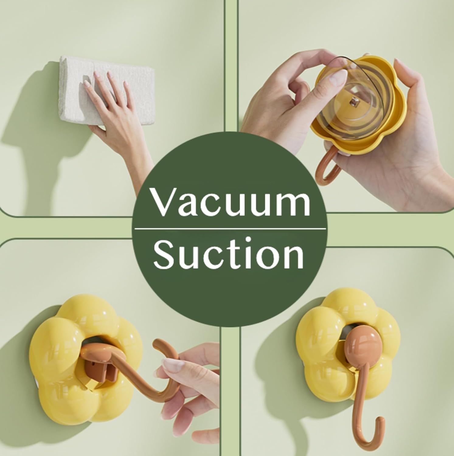 3 Pack No-Trace Vacuum Suction Cup Hooks, Floral Heavy Duty Storage Hangers for Home Bathroom Kitchen Door Back (Yellow Pink Green)