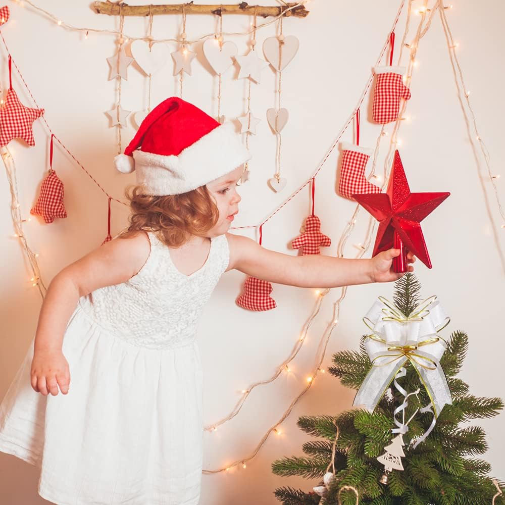 Pull Bows for Gift Wrapping, 15 PCS Large Gift Bow Bulk for Presents Package, Gift Baskets, Christmas, Wedding, and Party Decor (White with Tulle & Gold line, 6 inches)