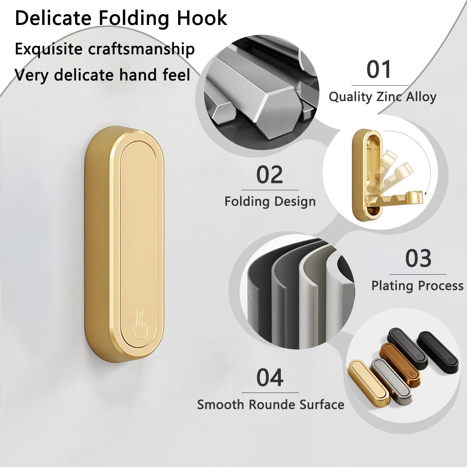 4PCS Folding Coat Hooks, Heavy Duty Wall Hooks Made of Zinc Alloy, Foldable Gold Wall Hooks for Hanging Coats, Scarves, Hats, Bathrobes, Keys, Bags (Gold)