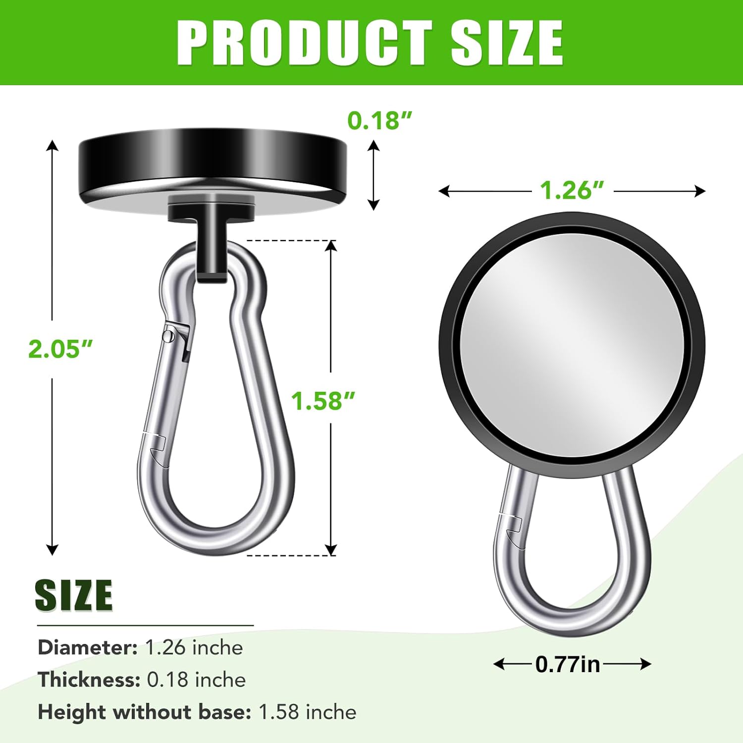 Carabiner Magnetic Hooks, 90LBS Strong Black Magnetic Hooks Heavy Duty with Swivel Carabiner Hook, Great for Hanging for Cruise, Garage, Kitchen, Refrigerator, Locker (12-Pack)