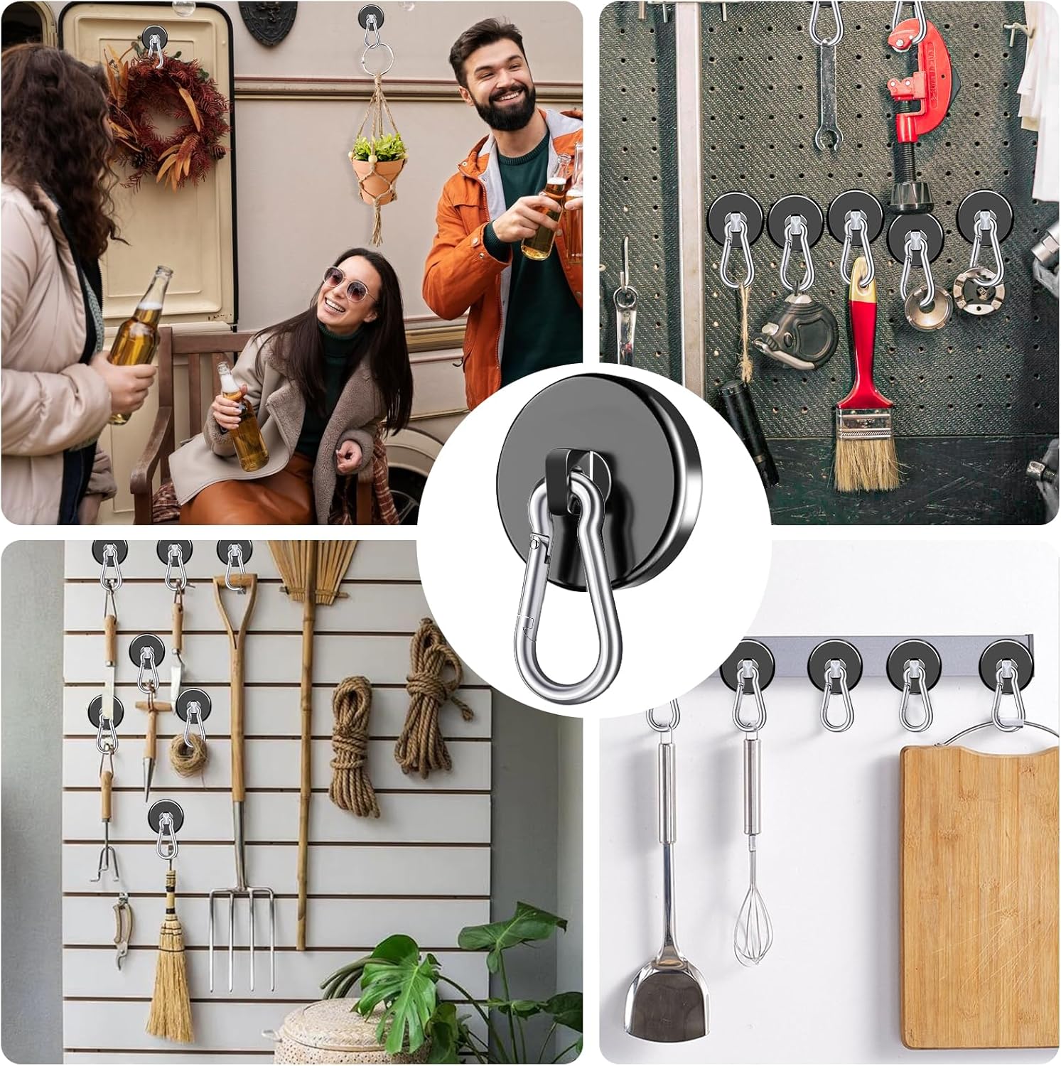 Carabiner Magnetic Hooks, 90LBS Strong Black Magnetic Hooks Heavy Duty with Swivel Carabiner Hook, Great for Hanging for Cruise, Garage, Kitchen, Refrigerator, Locker (12-Pack)