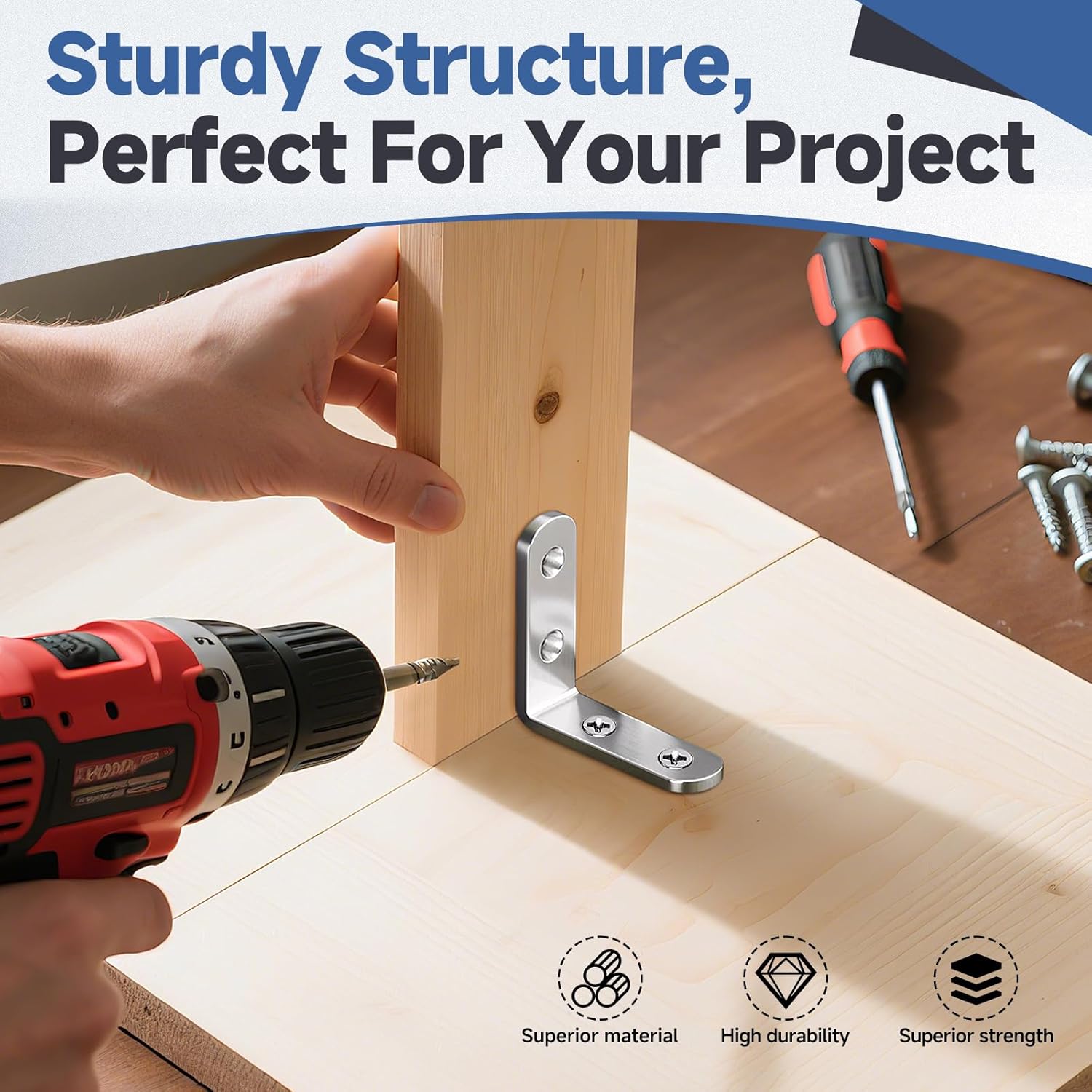 20PCS L Bracket Corner Brace Sets, Stainless Steel L Brackets for Wood Shelves, 90 Degree Right Angle Bracket with 80 Screws, Metal Corner Brackets for Furniture Cabinet Drawer Chair (1.57x1.57 in)