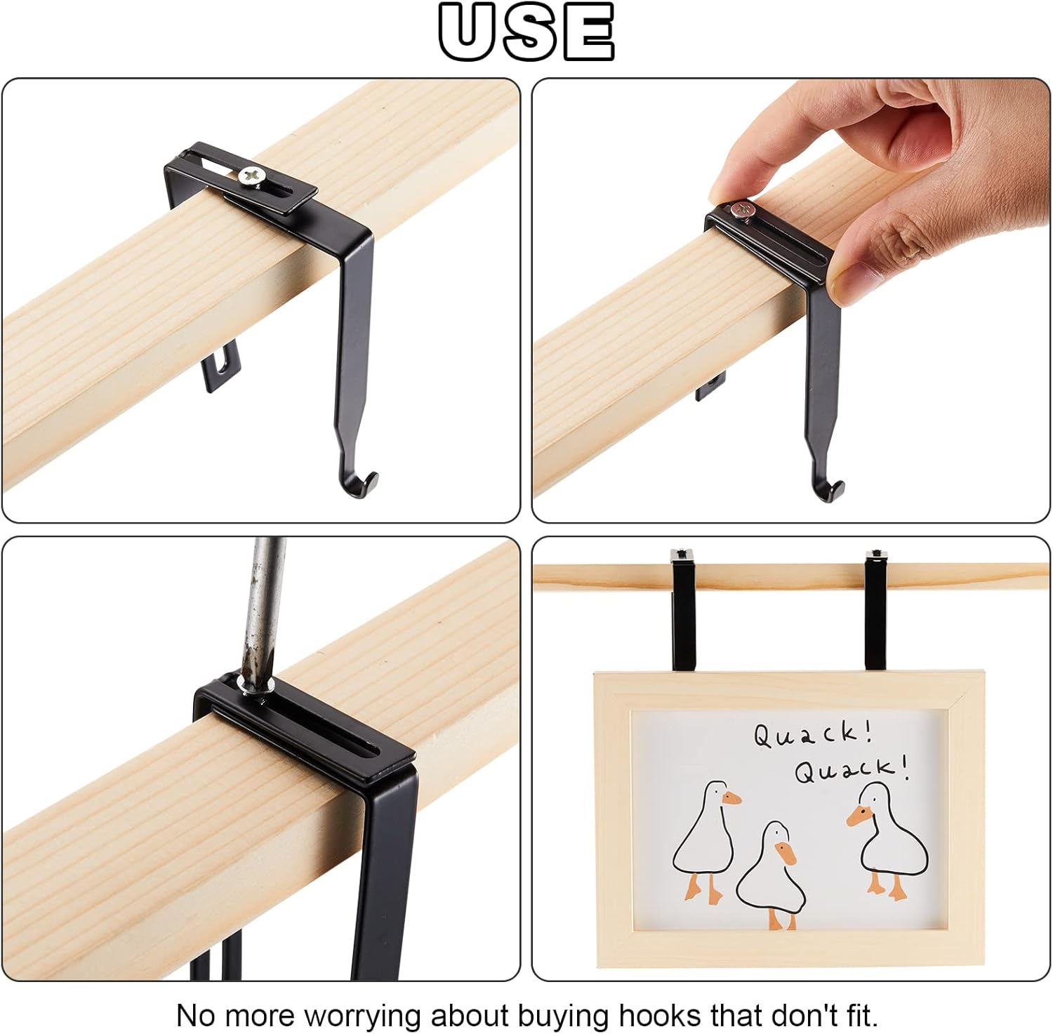 4 Pcs Adjustable Cubicle Hanger Universal Partition Metal Hooks Door Hanger, Adjusted to Fit Panels with 1 3/8 Inch 3 1/2 Thickness for Office Whiteboard (Black) Black