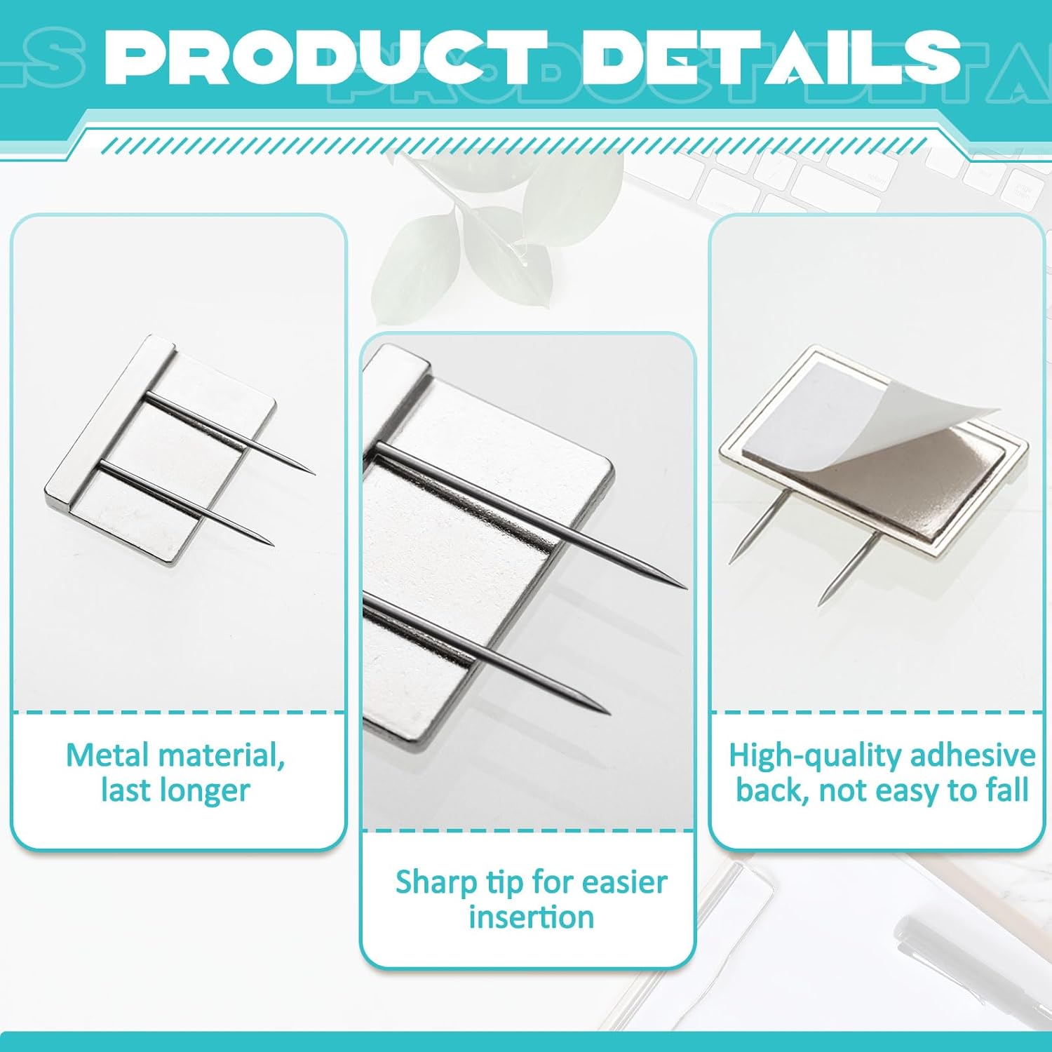 10 Pcs Silver Cubicle Pins Partition Long Push Fabric Clips Name Plate Holders for Office Furniture Corkboard Mounting