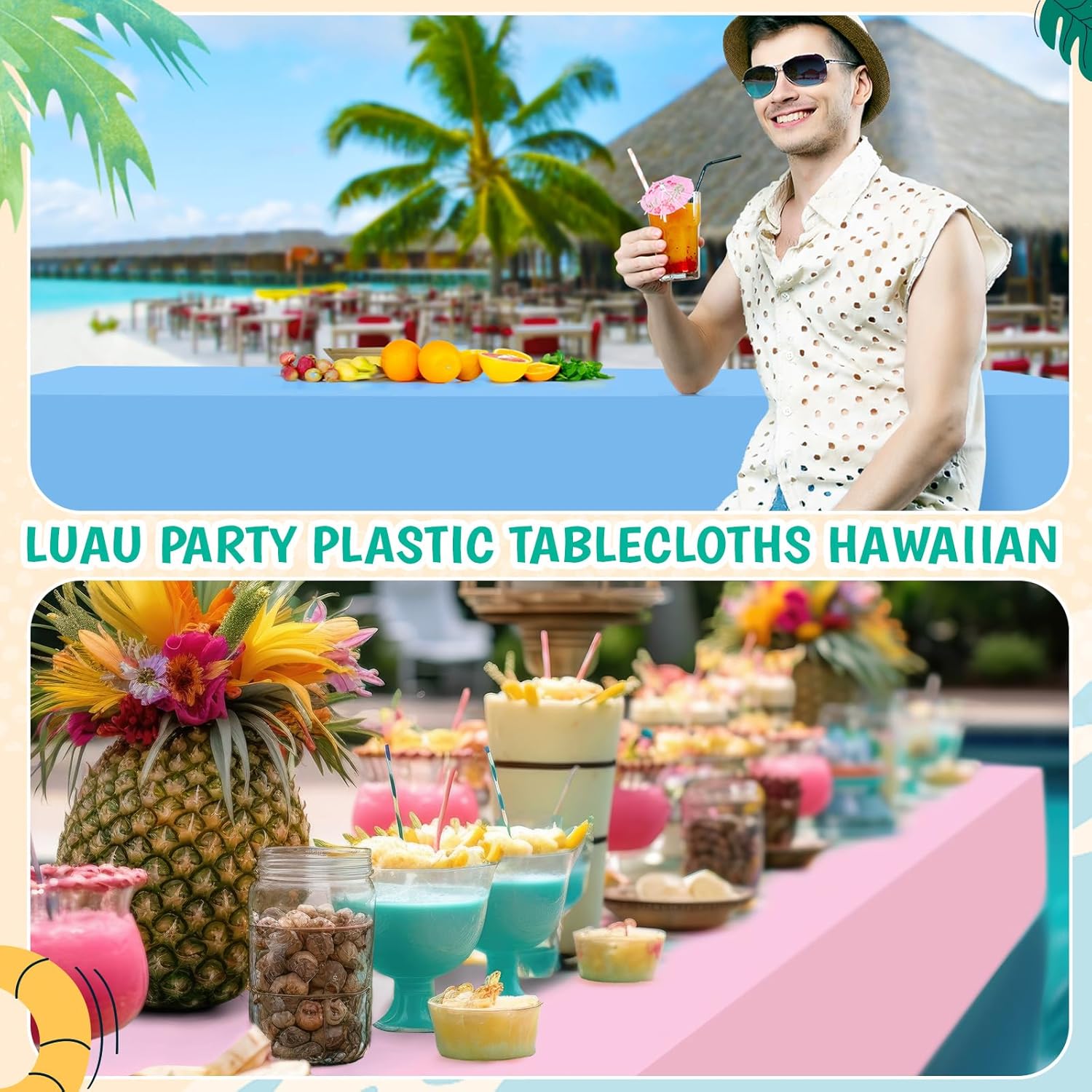 12 Pcs Hawaiian Plastic Tablecloths 54 x 108 Inch Disposable Rectangle Waterproof Table Cover for Birthday Wedding Anniversary Fine Dining Luau Summer Party Decoration Supplies Hawaii