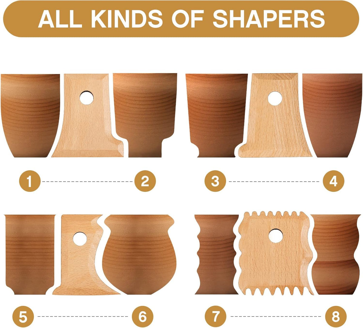 27 Pcs Pottery Trimming Tools Set Ribs Ceramics Foot Shaper with 20 Pre-Cut Chamois Cloth Wood Rib for Carving Clay Molds Texture Supplies