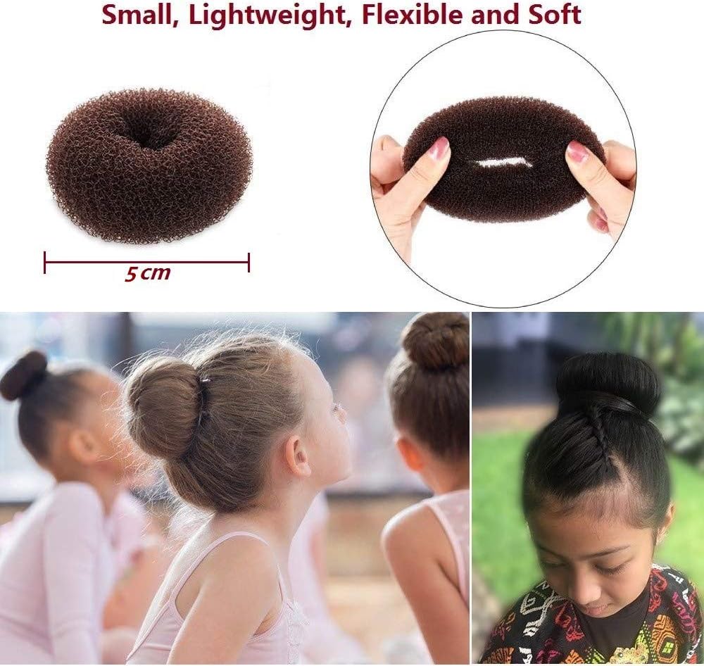 Extra Small Bun Makers for Kids, 6 PCS Chignon Donut Sock Forms for Girls, Mini Doughnut Shapers for Short and Thin Hair (2 Inch, Dark Brown)