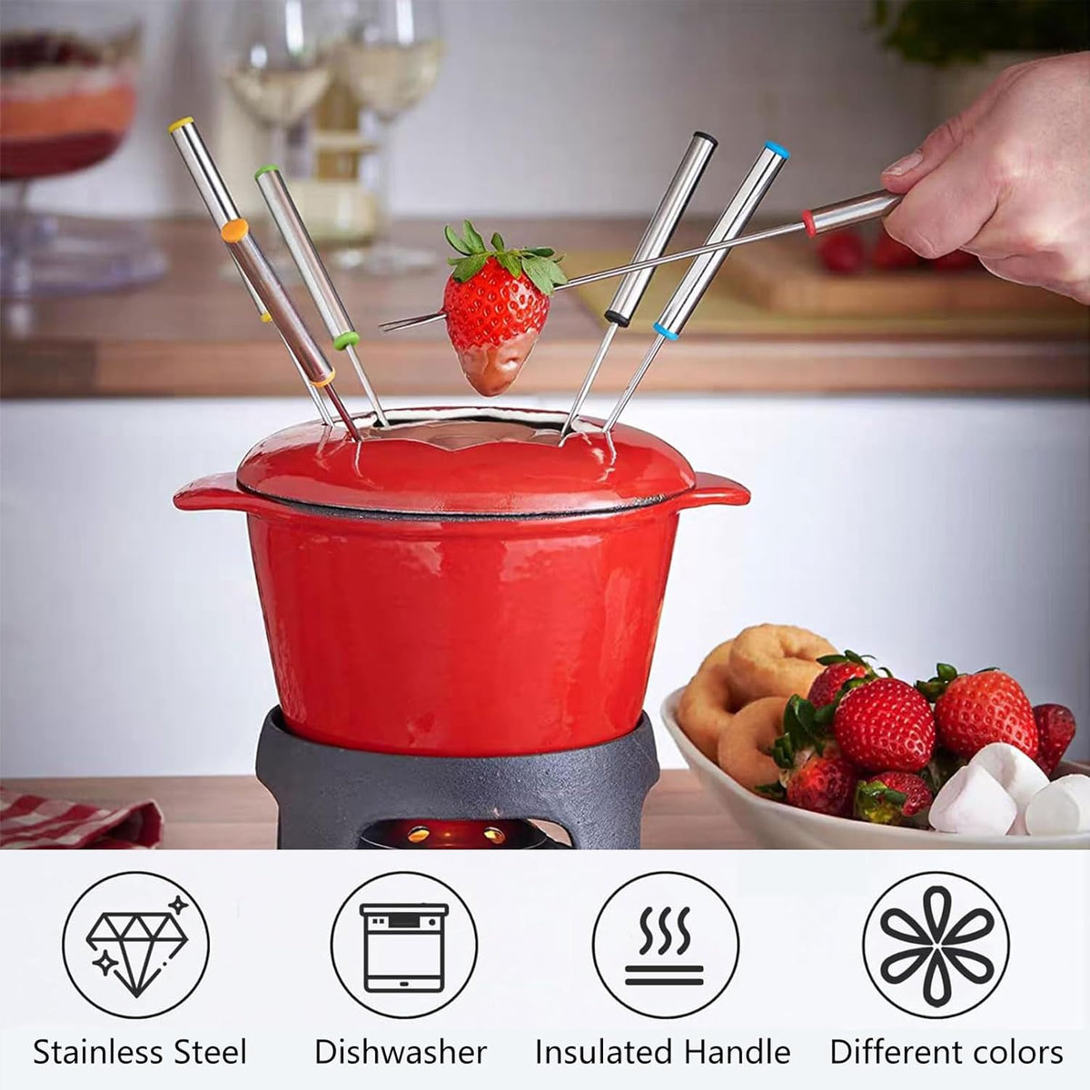 12 Pieces Fondue Forks, Stainless Steel Fondue Forks Roasting Sticks 24cm Fondue Skewers with Heat Resistant Handle for Cheese Chocolate Fondue Roast Marshmallows Meat