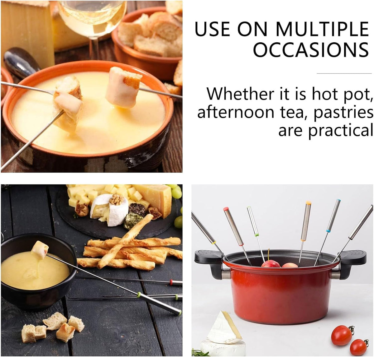 12 Pieces Fondue Forks, Stainless Steel Fondue Forks Roasting Sticks 24cm Fondue Skewers with Heat Resistant Handle for Cheese Chocolate Fondue Roast Marshmallows Meat