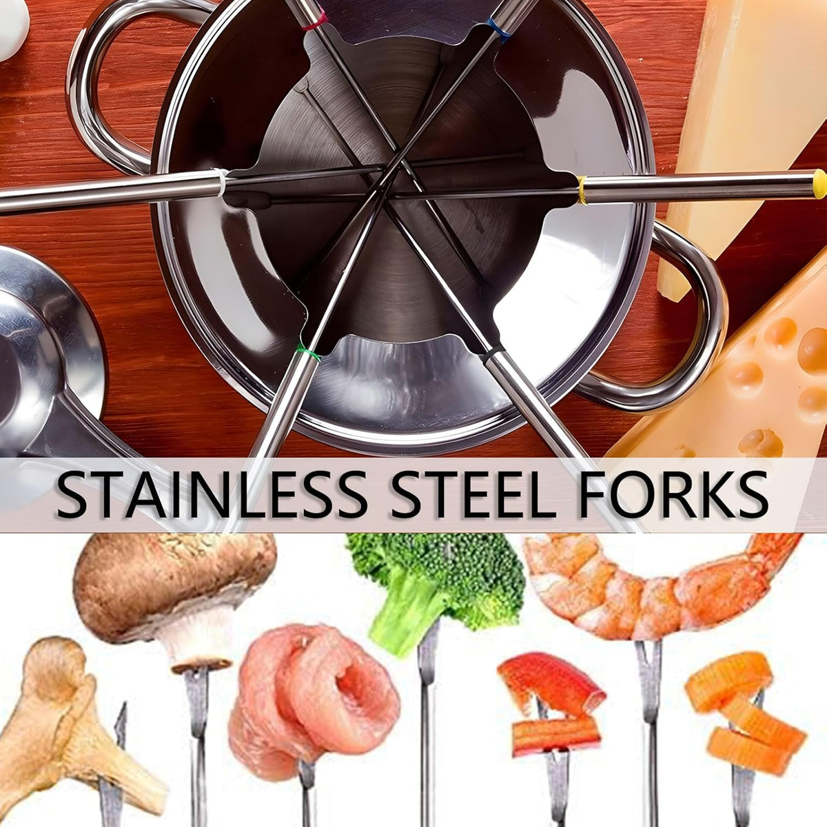 12 Pieces Fondue Forks, Stainless Steel Fondue Forks Roasting Sticks 24cm Fondue Skewers with Heat Resistant Handle for Cheese Chocolate Fondue Roast Marshmallows Meat