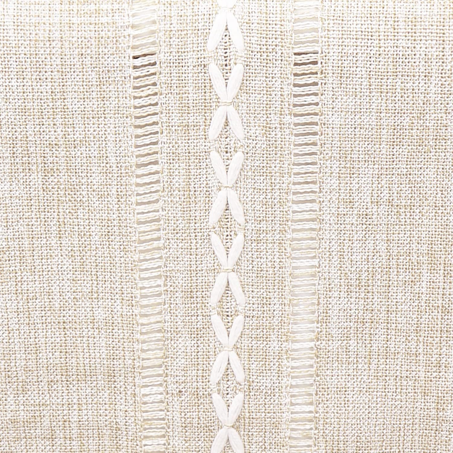 Fall Table Runner Farmhouse Rustic Style 13“ x 90”, Braided Striped Linen Cream Table Runner 90 Inches Long with Tassels for Dining Room Kitchen Reading Dresser Décor,Ivory White