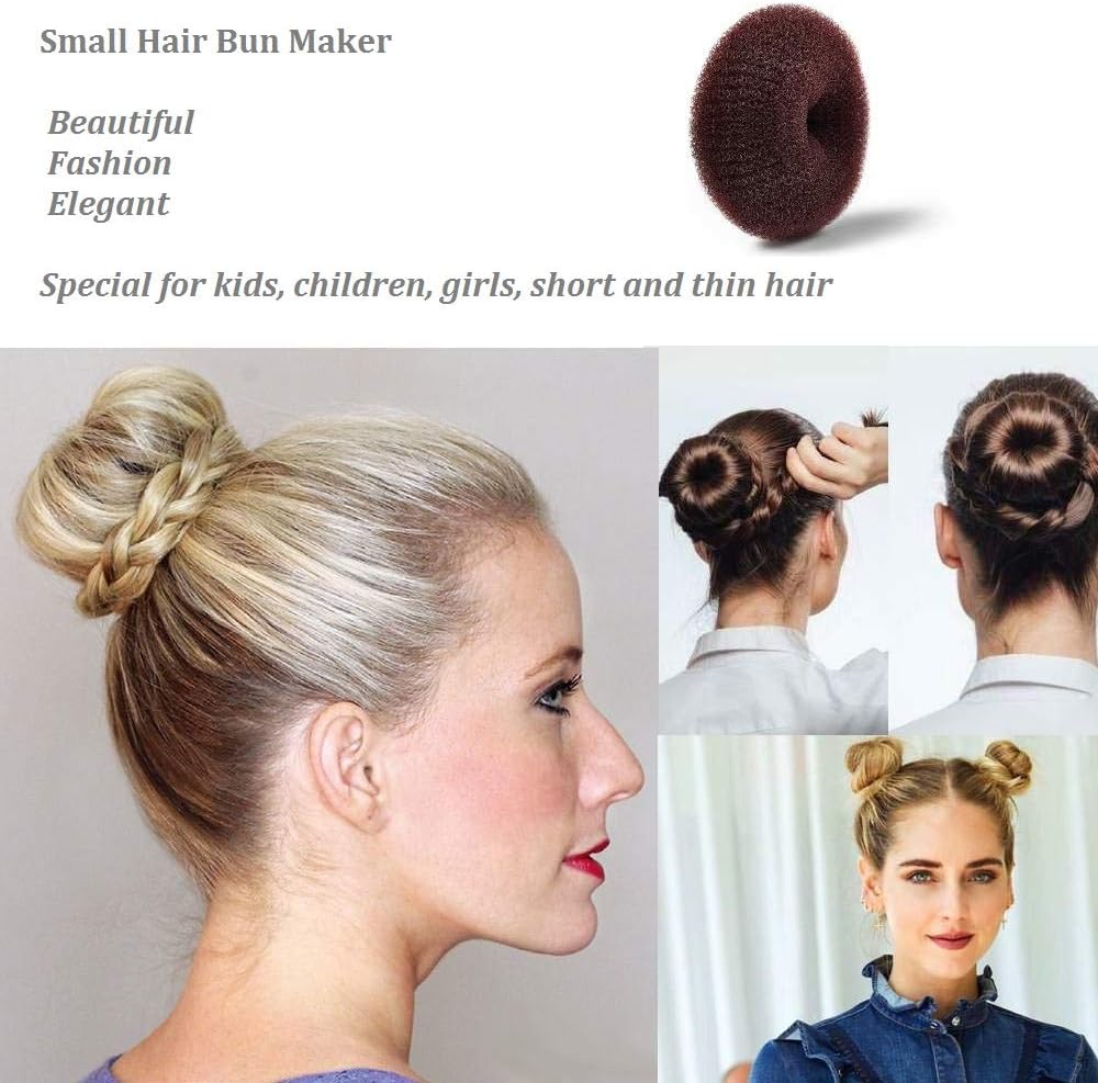 Extra Small Bun Makers for Kids, 6 PCS Chignon Donut Sock Forms for Girls, Mini Doughnut Shapers for Short and Thin Hair (2 Inch, Dark Brown)