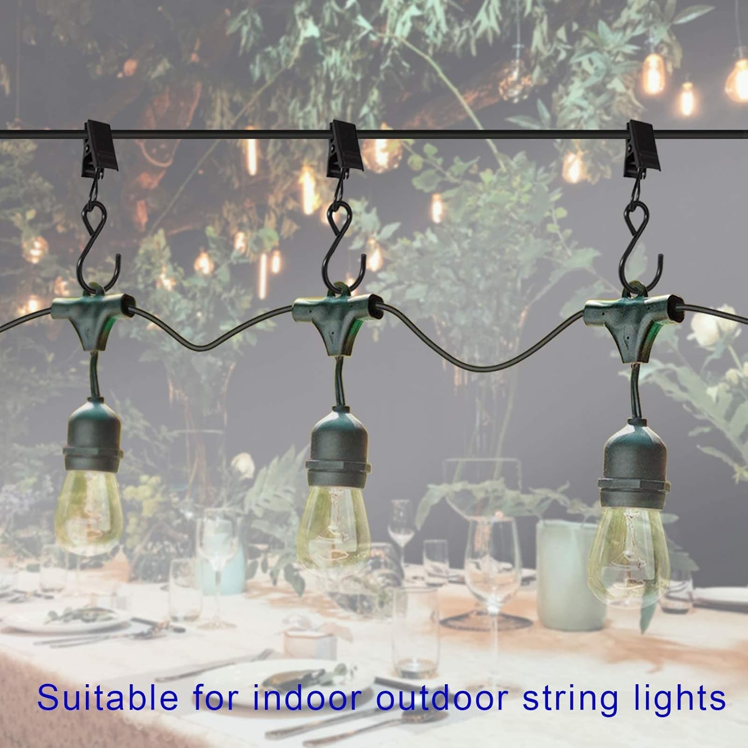 Stainless Steel S Hooks Curtain Clips, 50 Pack Hanging Party Lights Clips Hangers Gutter Photo, Art Craft Display, 2.4 Inch Long, Black Long -