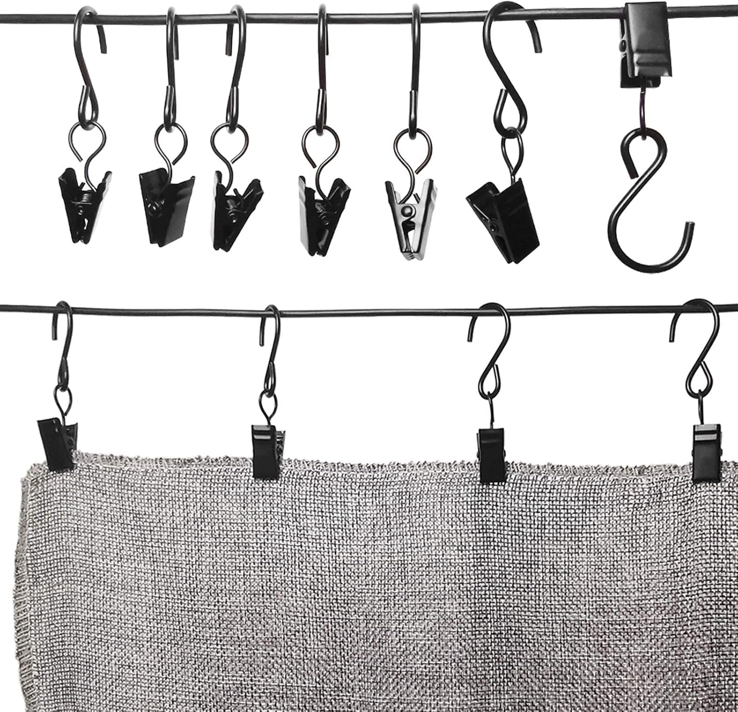 Stainless Steel S Hooks Curtain Clips, 50 Pack Hanging Party Lights Clips Hangers Gutter Photo, Art Craft Display, 2.4 Inch Long, Black Long -