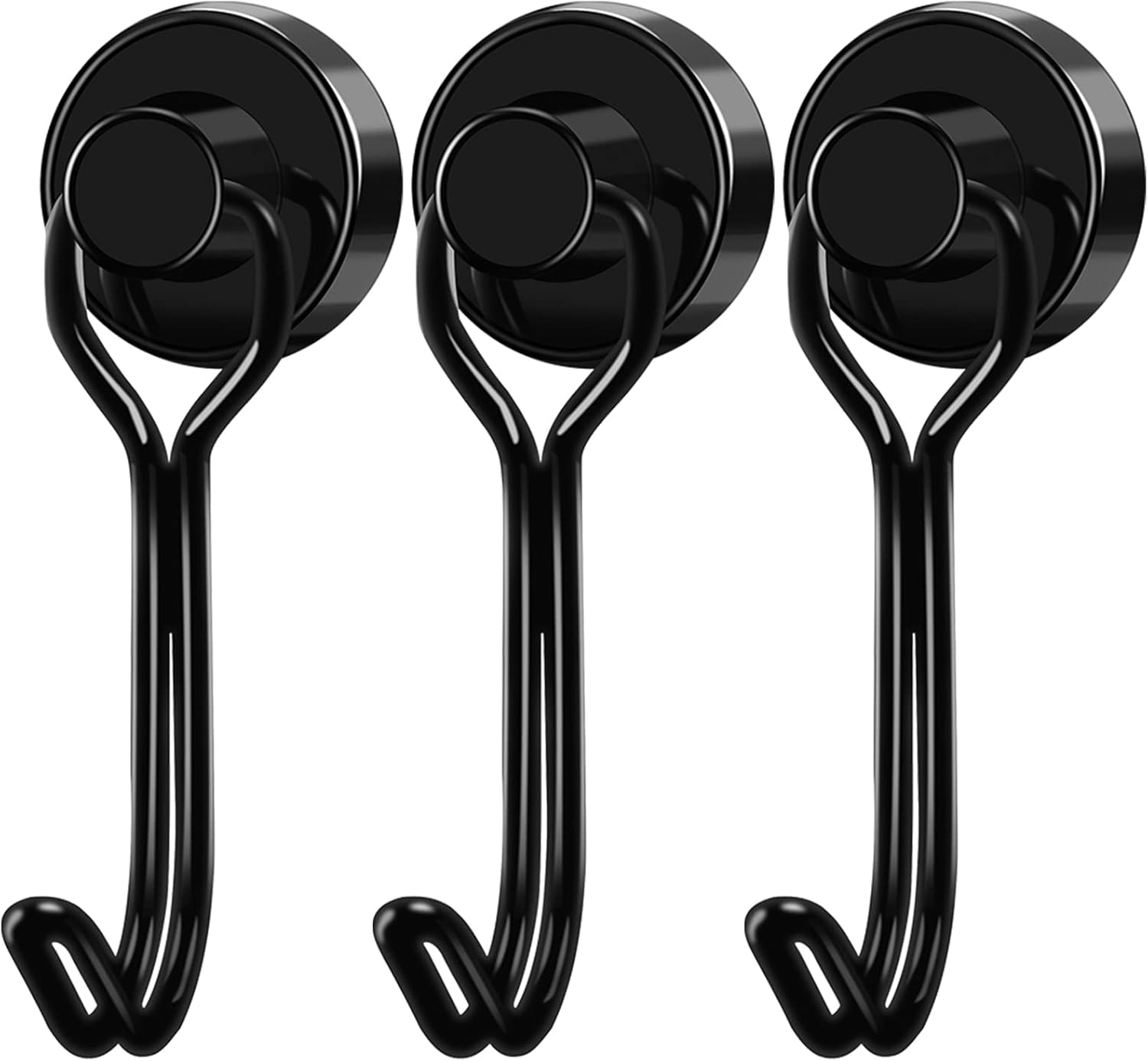 Black Magnet Hooks, 25LBS Swivel Magnetic Hooks for Hanging, Strong Cruise Cabins, Grill, Refrigerator, Kitchen, Door, Locker, Key and Calendar - Pack of 3