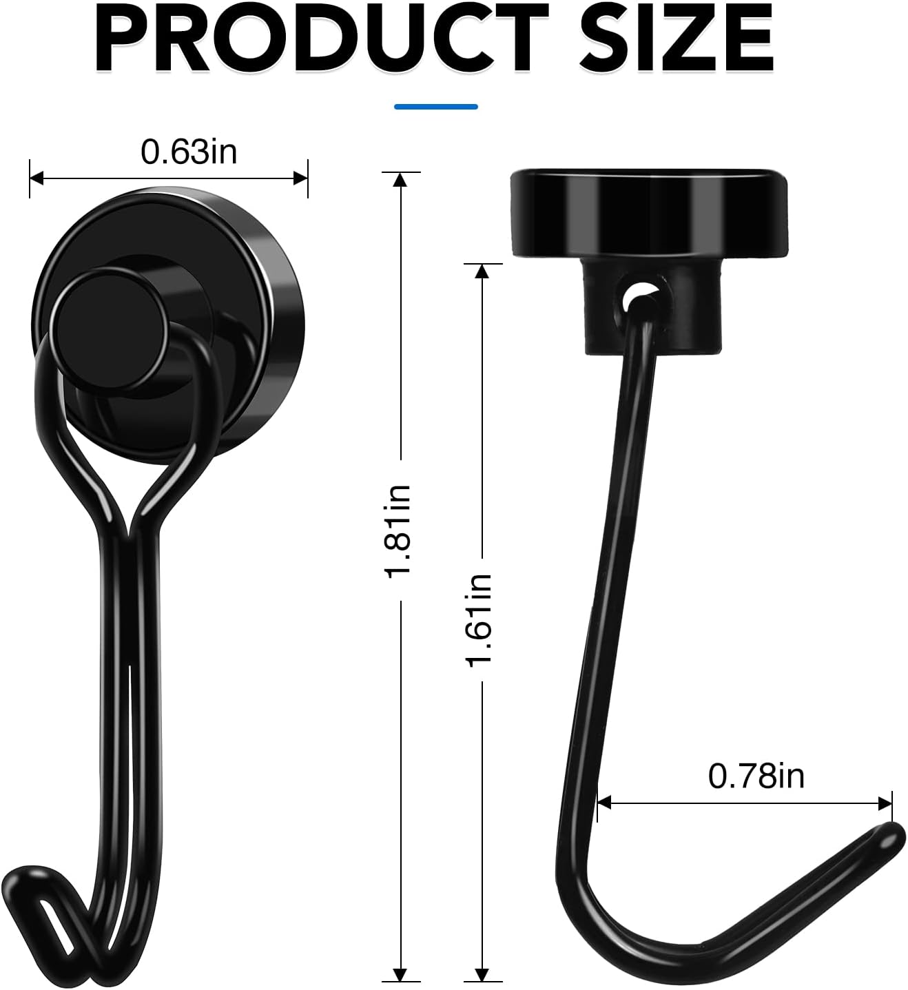 Black Magnet Hooks, 25LBS Swivel Magnetic Hooks for Hanging, Strong Cruise Cabins, Grill, Refrigerator, Kitchen, Door, Locker, Key and Calendar - Pack of 3