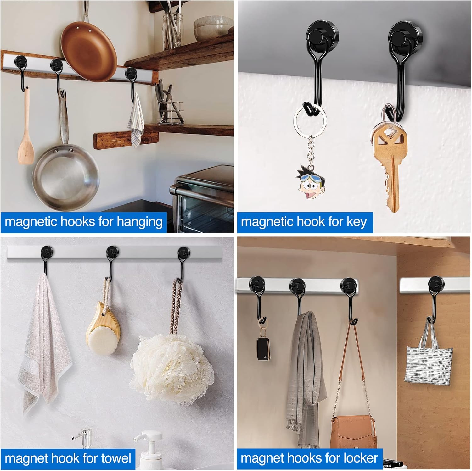 Black Magnet Hooks, 25LBS Swivel Magnetic Hooks for Hanging, Strong Cruise Cabins, Grill, Refrigerator, Kitchen, Door, Locker, Key and Calendar - Pack of 3