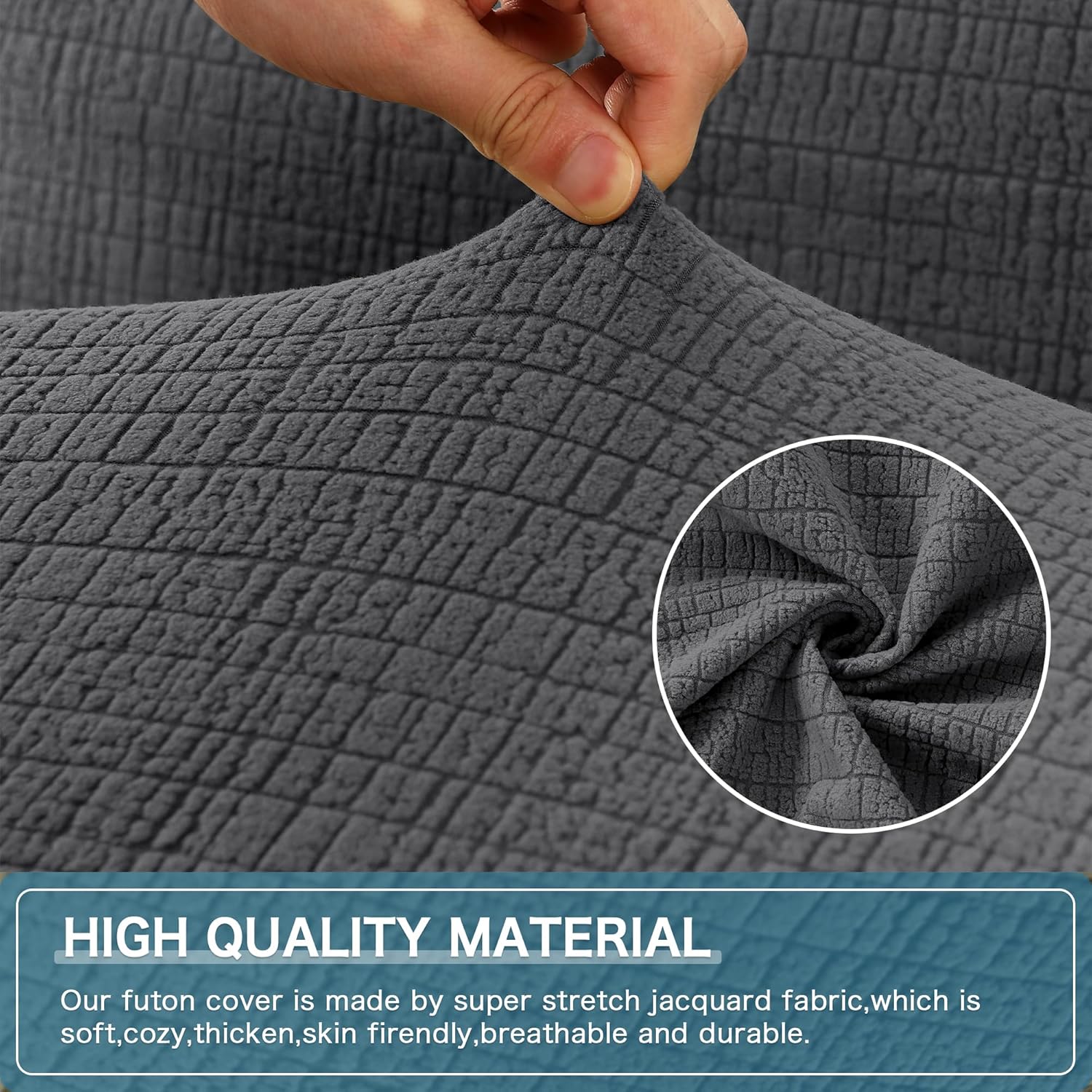 100% Waterproof Armless Futon Cover, Sofa Cover Stretch Jacquard Couch for Futon, Dual Leakproof Furniture Protector Pets, Grey -