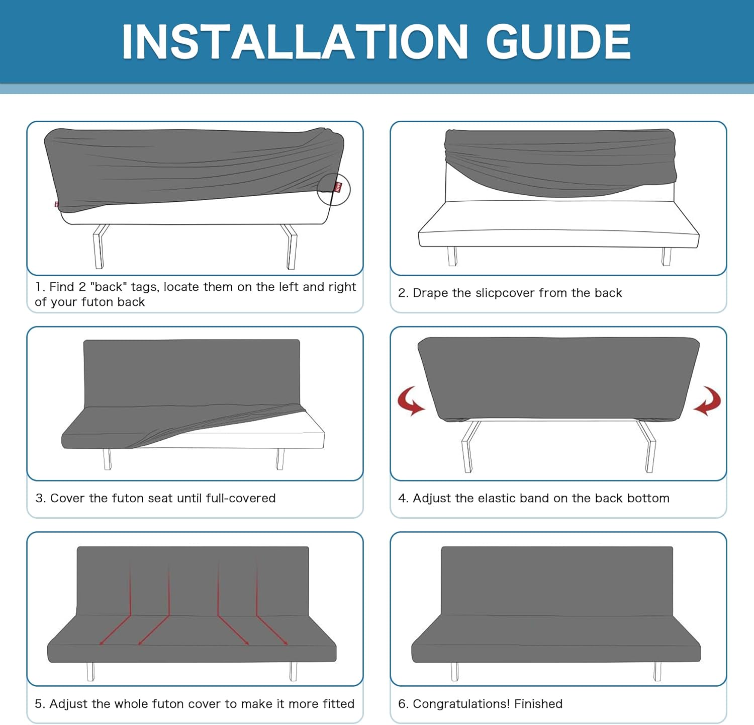100% Waterproof Armless Futon Cover, Sofa Cover Stretch Jacquard Couch for Futon, Dual Leakproof Furniture Protector Pets, Grey -