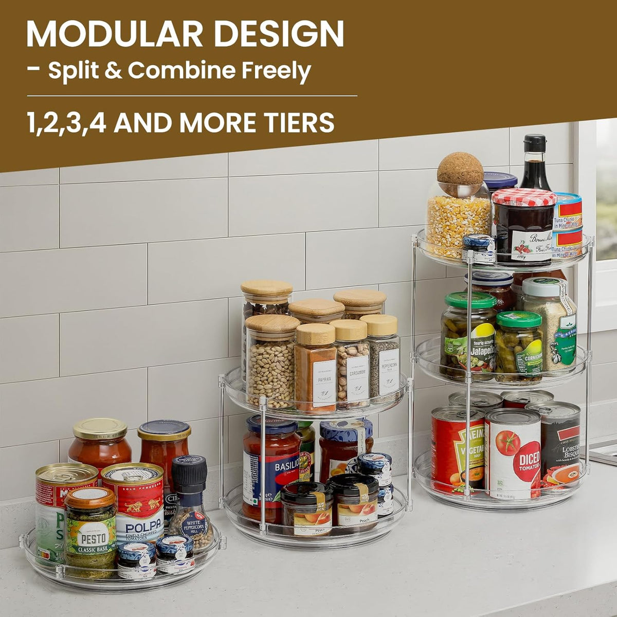 1 Pack 2 Tier Acrylic Clear Lazy Susan, 9.25inch + Pcak 10inch Plastic Susan -