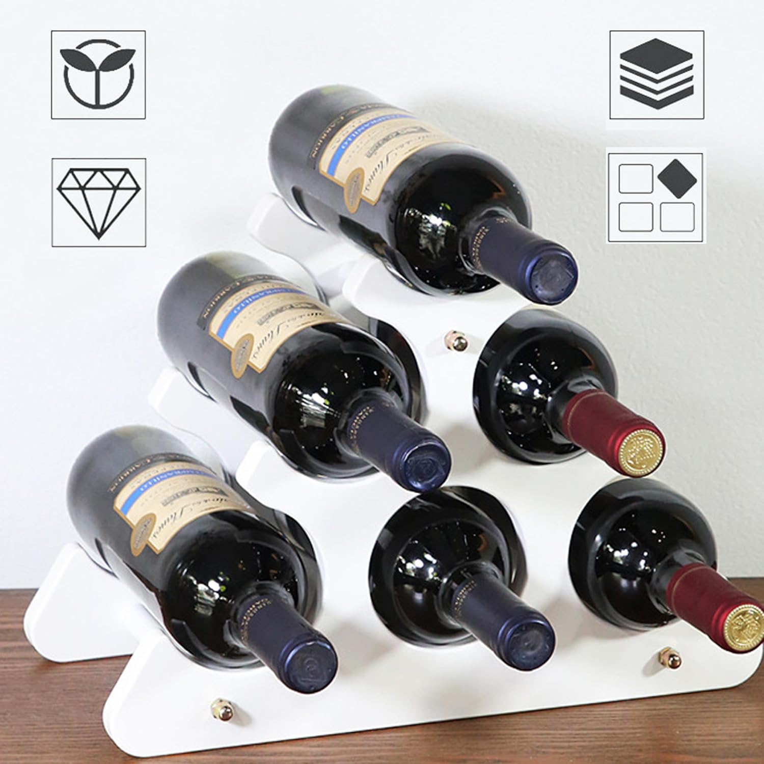 Countertop wooden wine rack - Compact and small wine rack - Tabletop wine organizer for 6 bottles of wine - Space-saving bar organizer for home