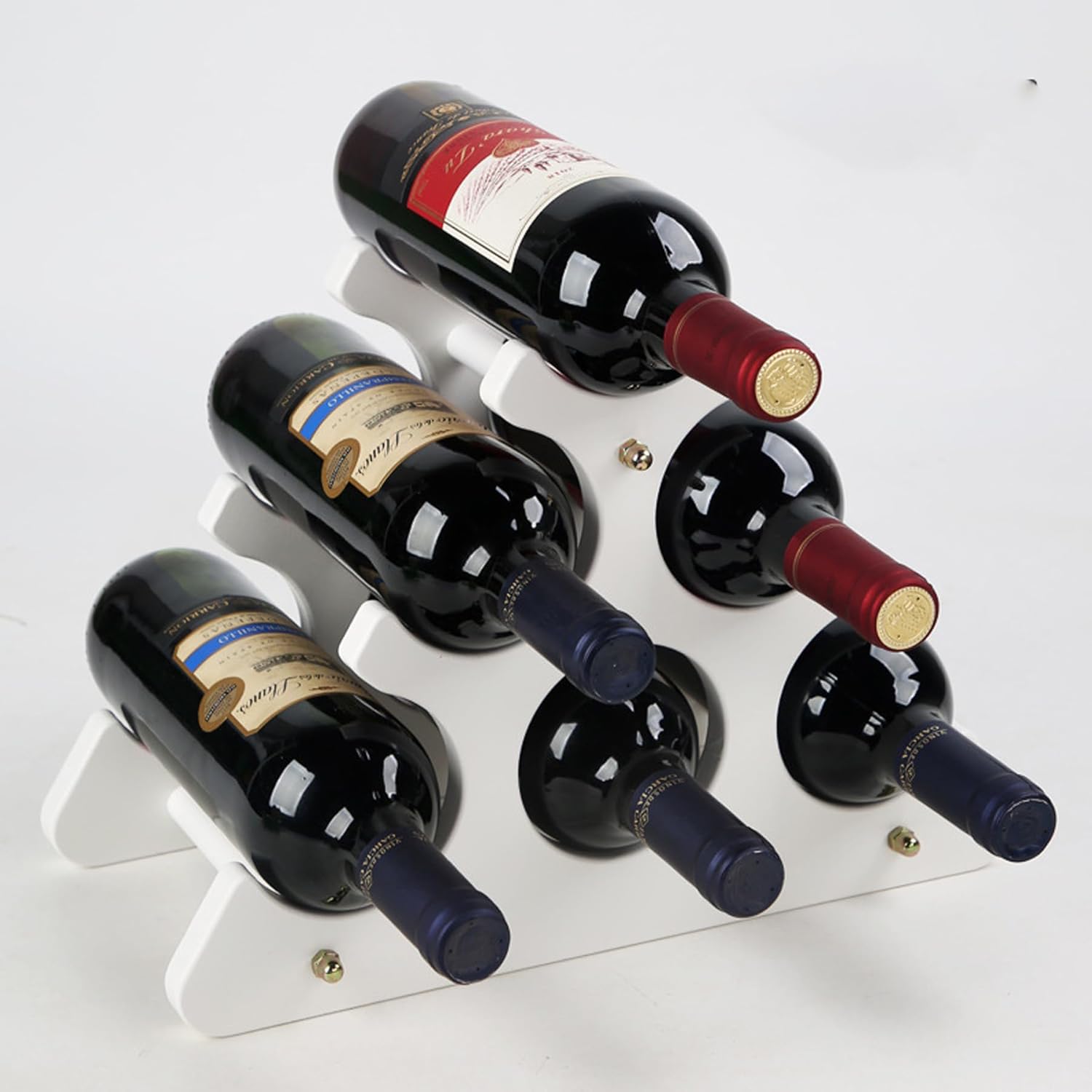 Countertop wooden wine rack - Compact and small wine rack - Tabletop wine organizer for 6 bottles of wine - Space-saving bar organizer for home