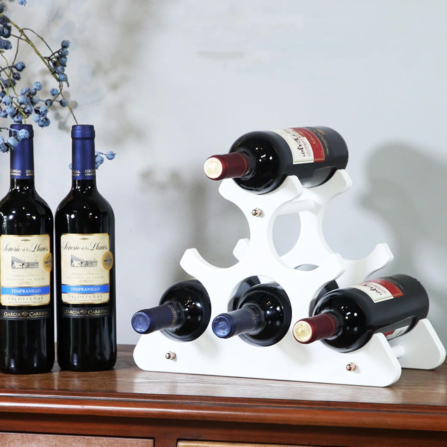 Countertop wooden wine rack - Compact and small wine rack - Tabletop wine organizer for 6 bottles of wine - Space-saving bar organizer for home