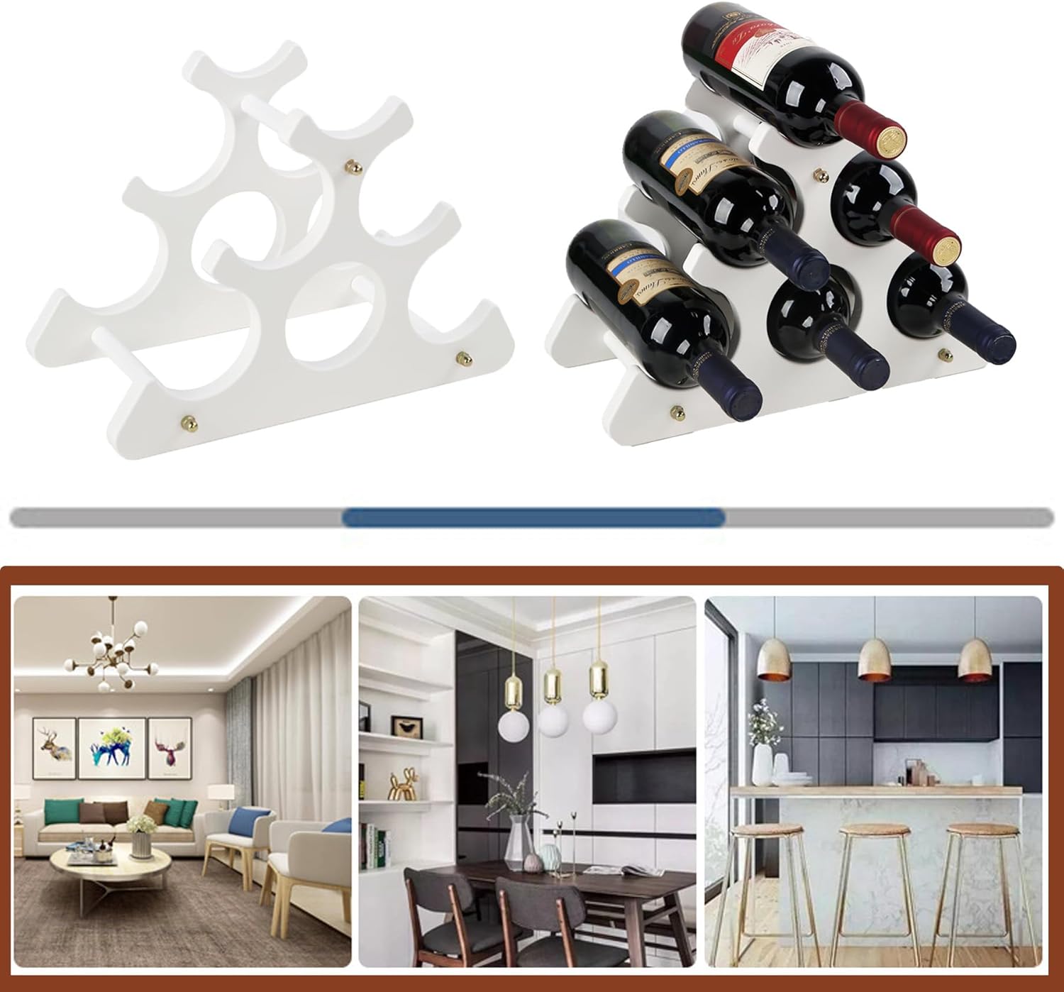 Countertop wooden wine rack - Compact and small wine rack - Tabletop wine organizer for 6 bottles of wine - Space-saving bar organizer for home