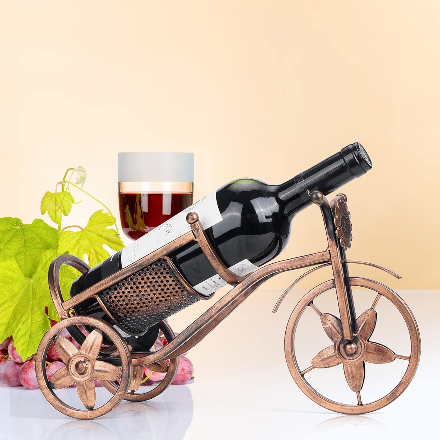 Desk wine rack - Bicycle-shaped wine rack for one bottle - Freestanding table wine rack and bottle holder - Wine gifts, home and bar decorations, and crafts