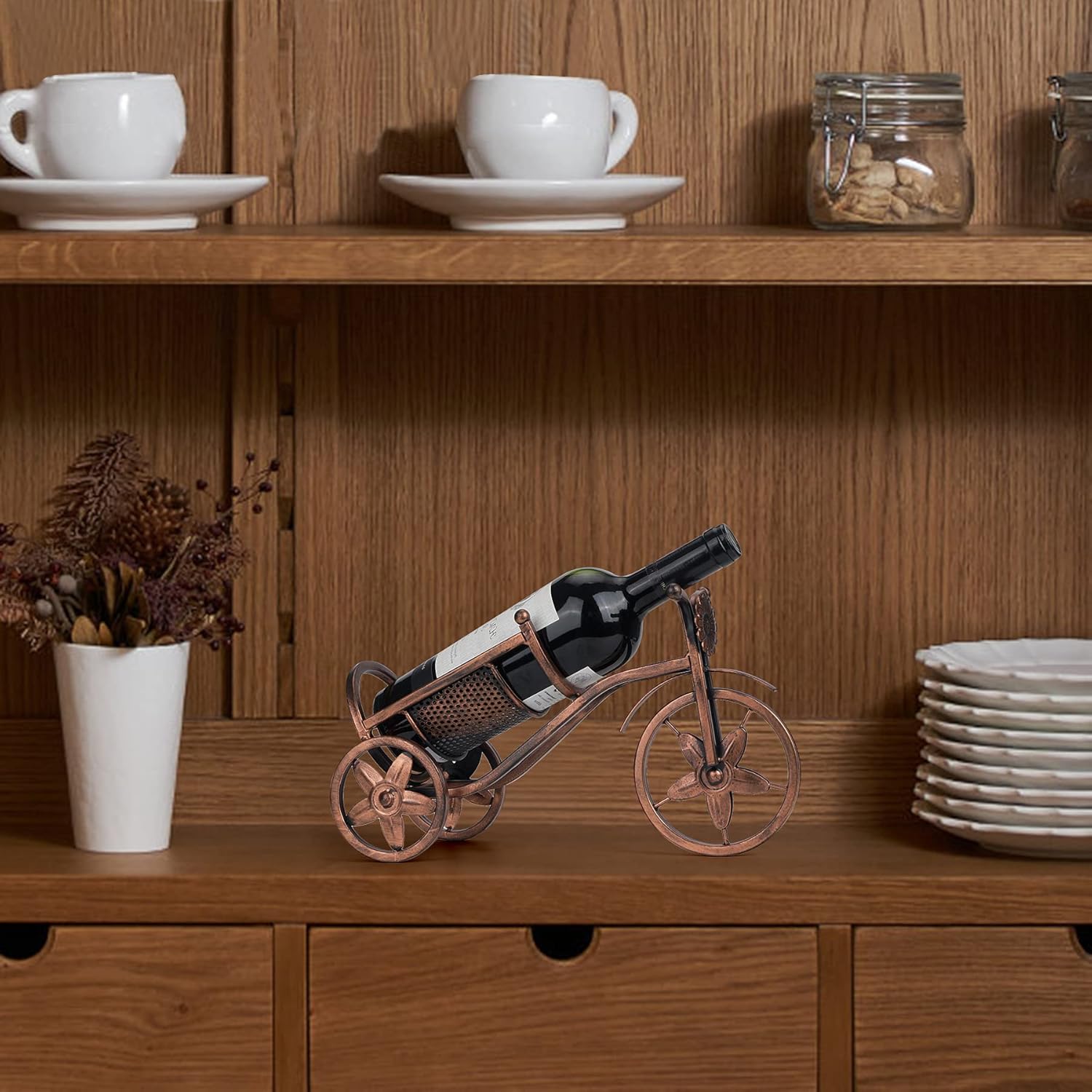 Desk wine rack - Bicycle-shaped wine rack for one bottle - Freestanding table wine rack and bottle holder - Wine gifts, home and bar decorations, and crafts
